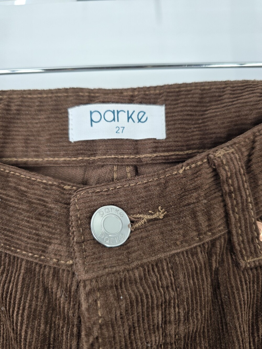 Parke Brown Corduroy Button Fly Straight Leg Pants Size 27 100% Cotton - Picture 2 of 7